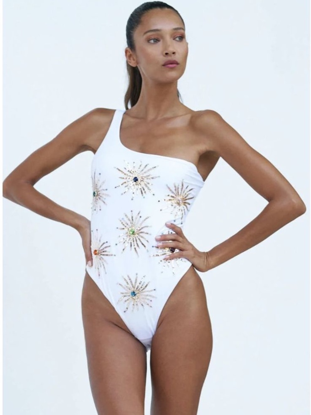 Oceanus  One-Shoulder Embellished Callie Swimsuit